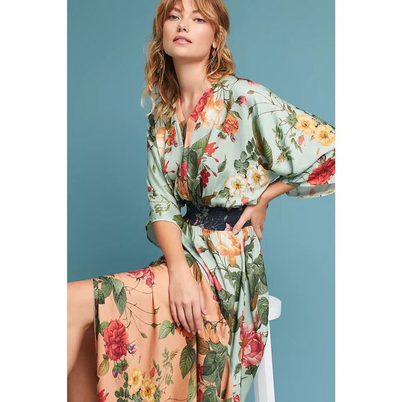 FARM Rio for Anthropologie Dresses & Skirts - Farm Rio Marilla NWT Floral Kimono Boho Maxi Dress FLAWED Anthropologie size XS